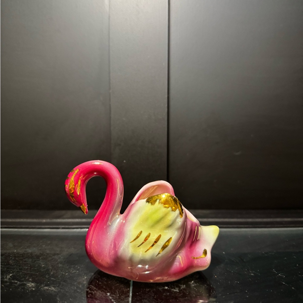 Pink and Gold Ceramic Swan Figurine